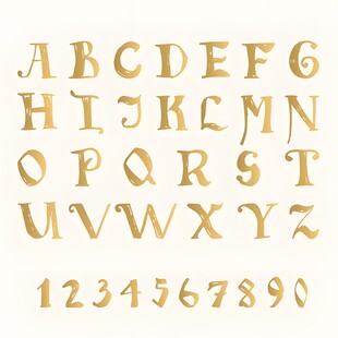 金色复古风字母数字字体