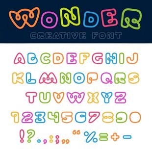 彩色卡通风格英文字母数字