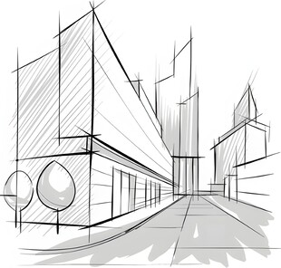 城市建筑手绘线条稿