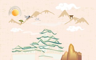 中式山水飞鸟意境插画