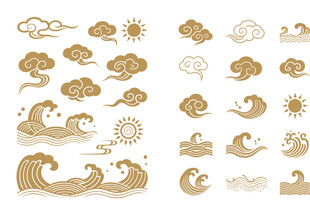 中式古典云纹海浪矢量元素