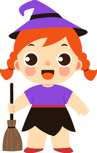 可爱小女巫手持扫帚