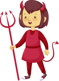 小恶魔女孩手持三叉戟