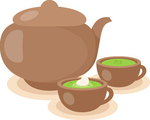 棕色茶壶配两杯绿茶