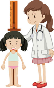 医生为小女孩测量身高