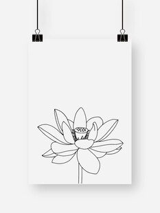 简约线条莲花插画海报