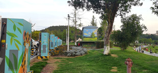 户外彩色涂鸦电桩景观