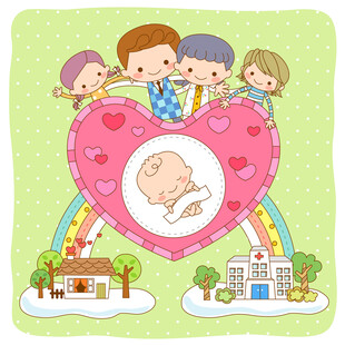 家庭围绕新生宝宝温馨画面