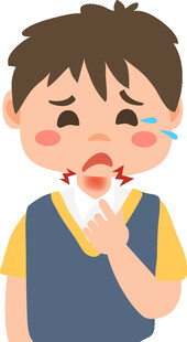 男孩受伤轻捂嘴显疼痛