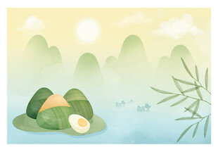 端午粽叶与青山美景
