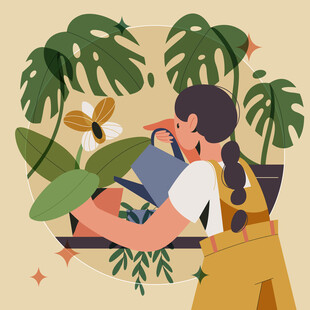 女孩惬意阅读于绿植环绕间