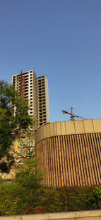 城市中独特的木质墙体建筑景观