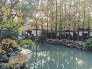 中式园林水景秋日景致