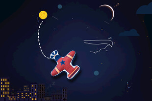 夜空下的梦幻飞行小飞机