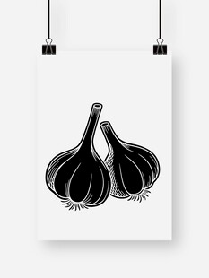 黑白手绘大蒜艺术挂画