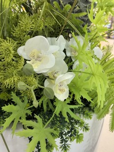 白色仿真花卉与绿植组合