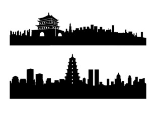 城市地标建筑剪影