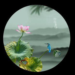 荷塘翠鸟图