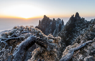 日出下的嶙峋山峰