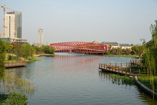 河畔红桥与城市风光