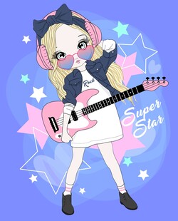 萌系少女弹粉色电吉他