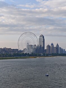 河畔摩天轮与城市天际线