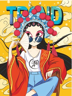 国潮京剧女性手绘人物