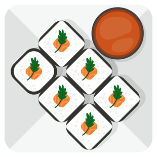 胡萝卜寿司配蘸酱