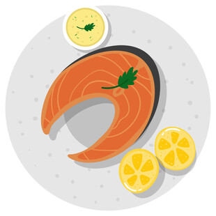 柠檬配三文鱼美味摆盘