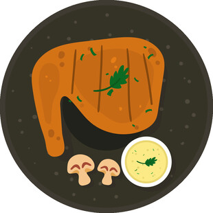 香煎鸡排配蘑菇与蘸酱