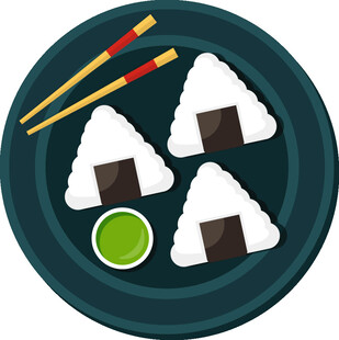 美味三角寿司与蘸料