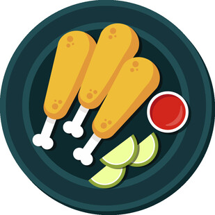 美味炸鸡腿配蘸酱与青柠