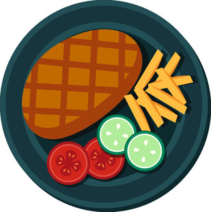 美味牛排配薯条与蔬菜