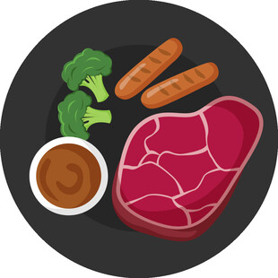 牛排套餐配蔬菜与酱料