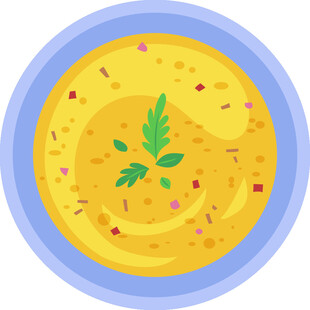 美味黄色浓汤配绿色香草