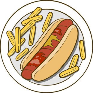 热狗配薯条美食插画