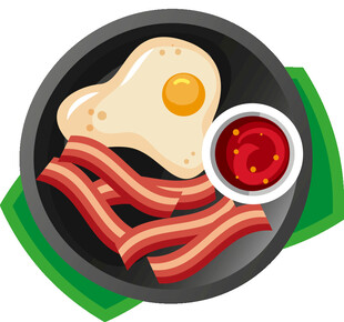 煎锅上的培根与荷包蛋