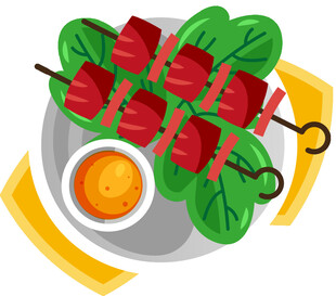 美味烤肉串配清新蔬菜