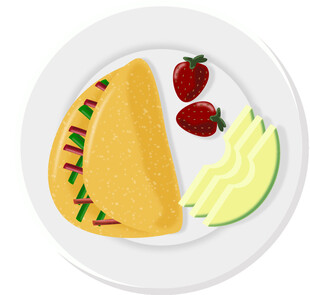 盘中美味玉米饼与水果