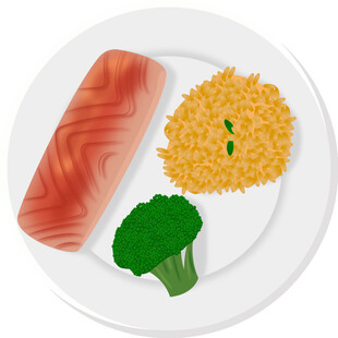 三文鱼配米饭与西兰花