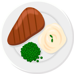 牛排配土豆泥与青豆