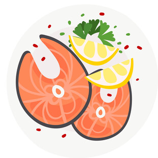 新鲜三文鱼切片配柠檬