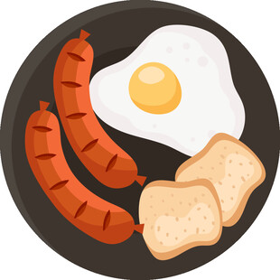 香肠煎蛋与面包早餐组合