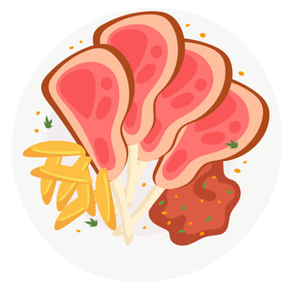 美味火腿配薯条与酱料