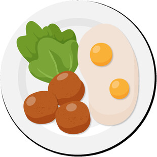 蔬菜鸡蛋肉丸早餐组合