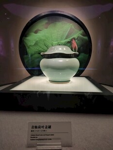 青瓷珍品展示于展柜中
