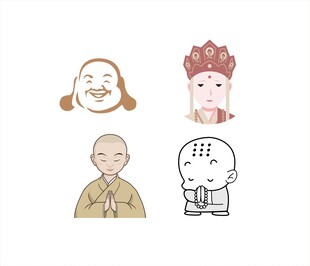 卡通风格的不同僧人形象