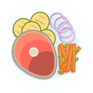 牛排配蔬菜美食插画