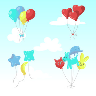 多彩气球漂浮天空