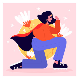 跪地思考的时尚女性形象